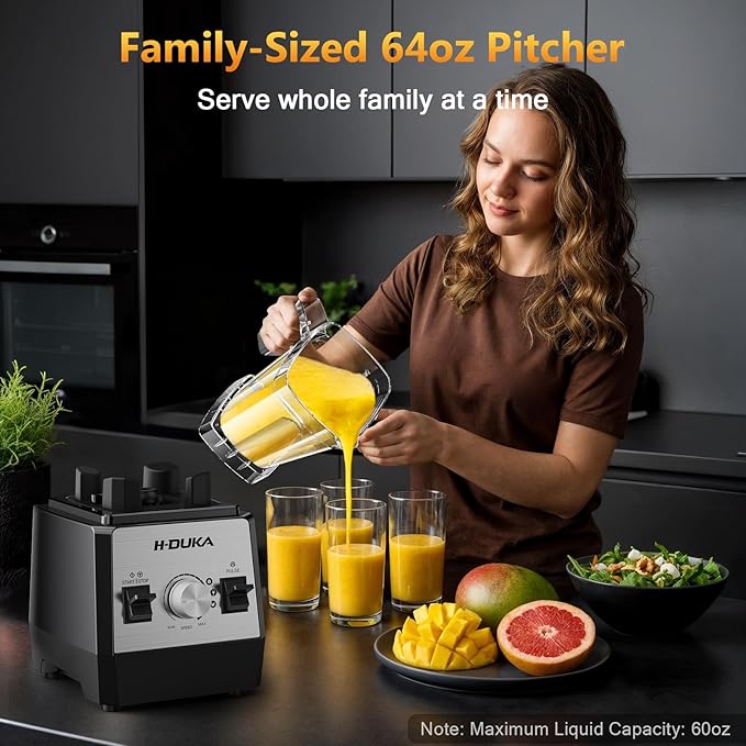 Blender Countertop Blenders for Kitchen with 64oz Pitcher Powerful 25000 PRM Blender for Smoothies Ice Crushing Frozen Fruits Milkshakes Pulse Function Self-Cleaning (Silver Black)
