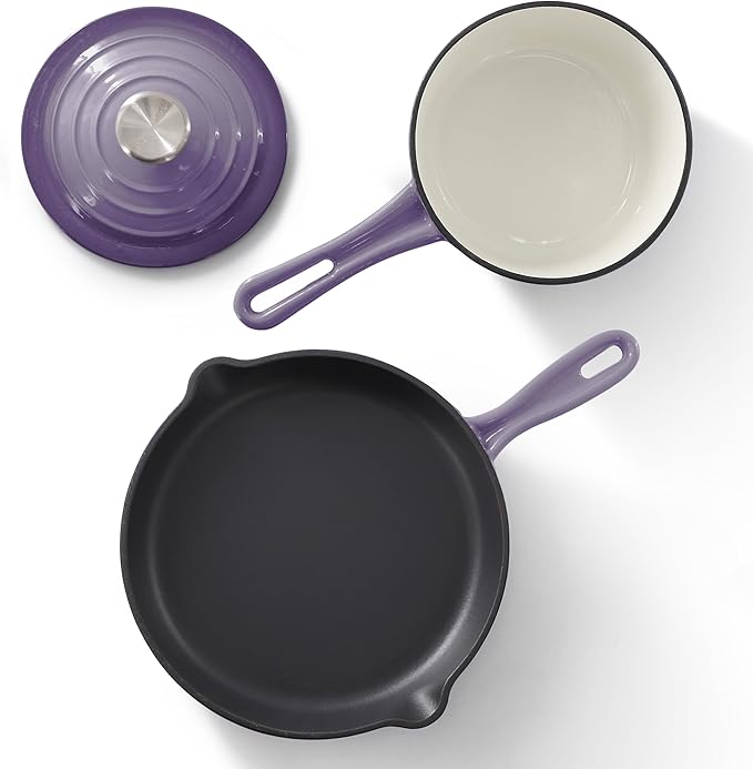 MegaChef 7 Piece Enameled Cast Iron Cookware Set in Purple