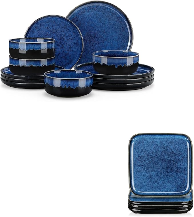 vancasso Starry 12 Pieces Dinnerware Sets for 4 Bundles 7.5 Inch Stern Square Dinner Plates Set of 4