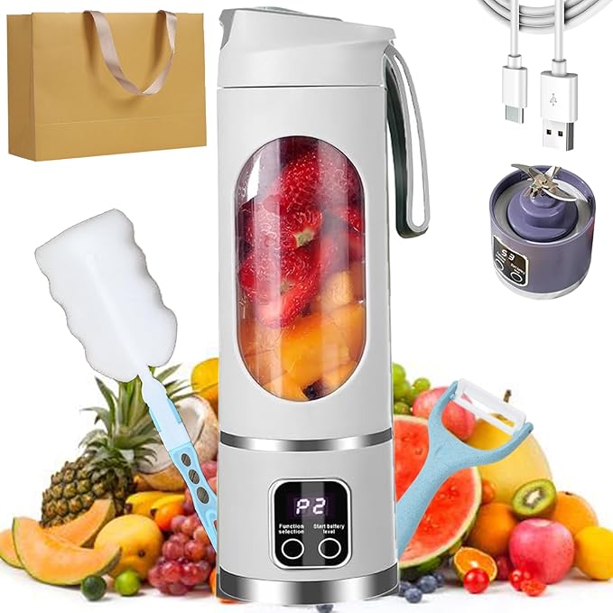 2026 New 450ml Digital Multimode Juicer Blender - Smart LED Display Portable Juicer Shakes and Smoothies Blender | TYPE-C Charing | Leak Proof Design with 12 Stainless Steel Blades (White)