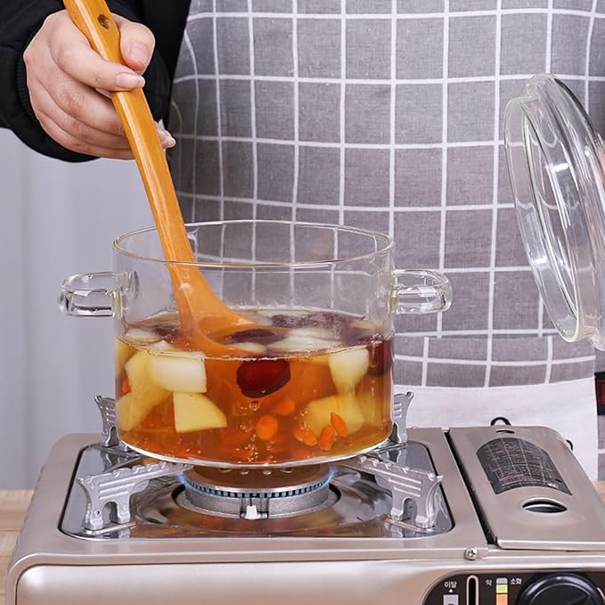 Glass Cooking Saucepan with Handle 1.3L 1.5L 2L Heat Resistant Glass Pot and Pan with Lid Clear Glass Cooking Pot Cookware Set for Pasta Noodle Soup and Food2000ML