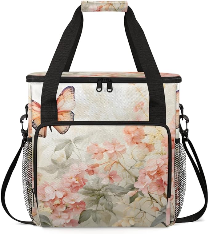 Dreamy Butterfly Coffee Maker Carrying Bag Flowers Butterfly Travel Storage Bag Compatible with K-Mini or K-Mini Plus Single Serve Coffee Brewer Carrying Case with Multiple Pockets &amp Shoulder St