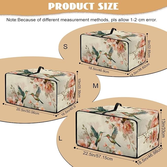 Toaster Oven Cover Heavy Duty Heat-resistant Protective Case Faux Linen Polyester Protector with Handle &amp Pockets for Home Kitchens Hummingbird Cherry Blossom