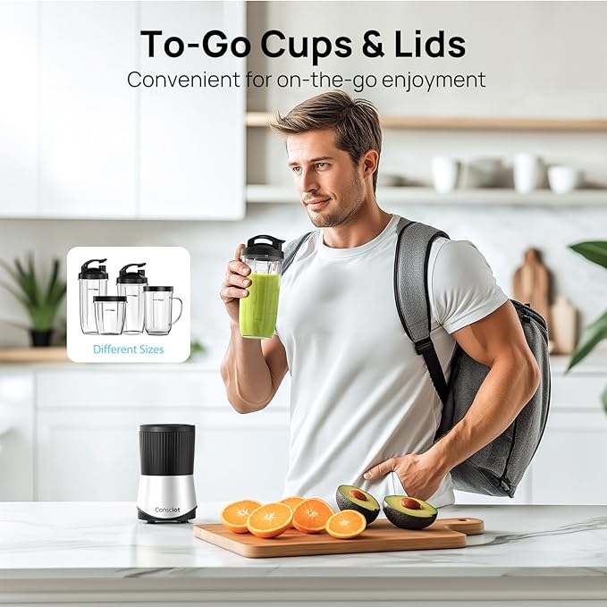 Consciot CB08 16-Piece Blender &amp Grinder Combo for Kitchen and Personal Size Blend Shakes and Smoothies Frozen Drinks Baby Food Spreads &amp More 4 BPA-Free Portable To-Go Cups 900 Peak Wat