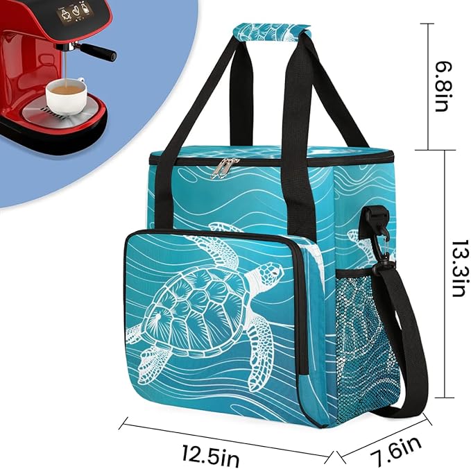 Coffee Maker Carrying Bag Ocean Turtle Print Single Cup Coffee Maker Travel Bag Compatible with Keurig K-Mini or K-Mini Plus Portable Storage Bag with Shoulder StrapAZ-17