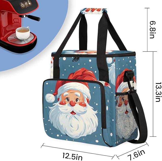Cute Santa Claus Coffee Maker Carrying Bag Graffiti Santa Claus Travel Storage Bag Compatible with K-Mini or K-Mini Plus Single Serve Coffee Brewer Carrying Case with Pockets &amp Shoulder Strap