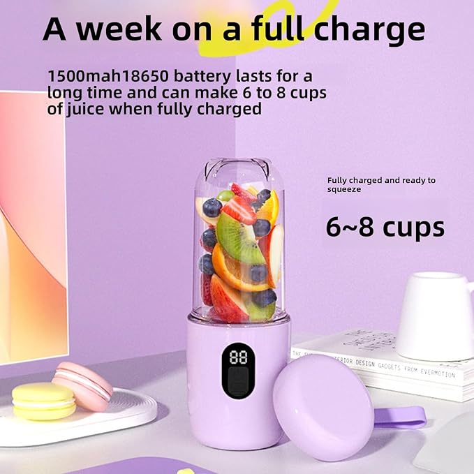 BAFOVY Rechargeable Portable Blender Cup USB Personal Blender with 16 Stainless Steel Blades 500ml Violet for Shakes Travel Gym