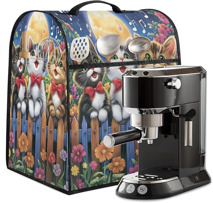 cfpolar Kitchen Aid Mixer Cover Compatible with 6-8 Quarts Cartoon Cat Singing On Flowery Fence Stand Mixer Cover Kitchen Aid Mixers Accessories Appliance Organizer Bag Dust Covers with Zipper Pocket