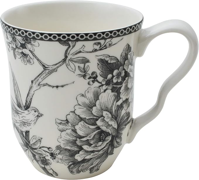 222 Fifth Adelaide 16-Piece Black Porcelain Dinnerware Set – Service for 4 Featuring Hand-Applied Romantic Woodland Bird Design Everyday Big Dinner Plates and Bowls Sets Microwave &amp Dishwasher