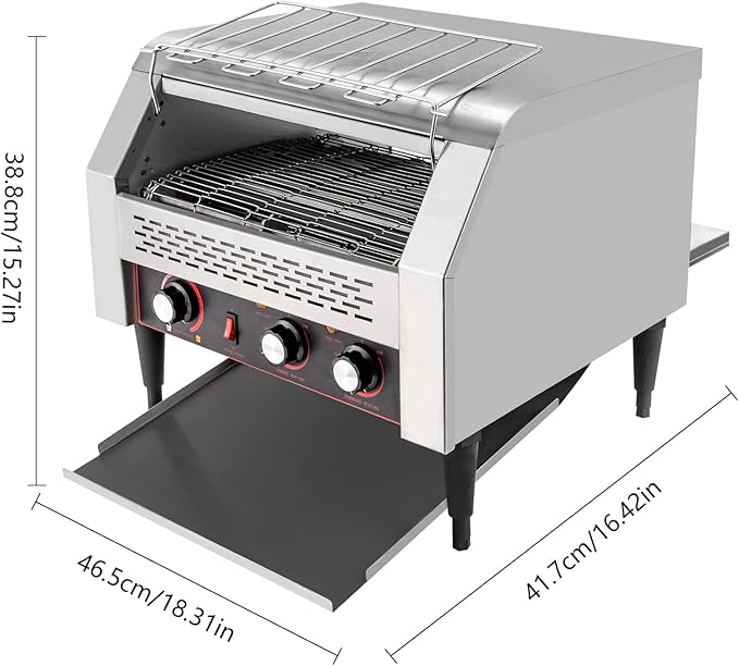 Commercial Conveyor Toaster-450 Slices/H 2600W Stainless Steel Toasters with Seven Speeds &amp Independent Temperature Control Toaster Ovens Countertop for Raditional White Slices (TT-450L)