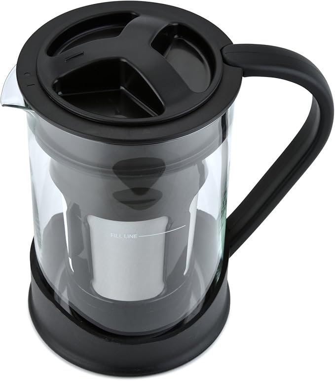 COLD BREW COFFEE MAKER 1 Liter (4-Cups) Capacity Great For Flavorful Iced Coffee That Stays Fresh Longer Borosilicate Glass Easy Cleaning Fun Ideas and Recipe Booklet 8x5 Inches Black