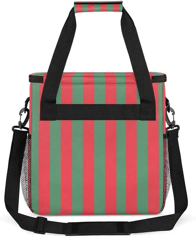 Red and Green Stripes Travel Coffee Maker Carrying Bag Large Organizer Storage Tote Bag Insulated Reusable Cooler Grocery Bags
