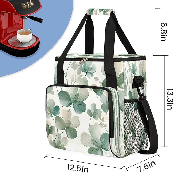 Fresh Leaves Print Coffee Maker Carrying Bag Compatible with K-Mini or K-Mini Plus Portable Single Cup Coffee Maker Case with Pockets for K Cup Pods