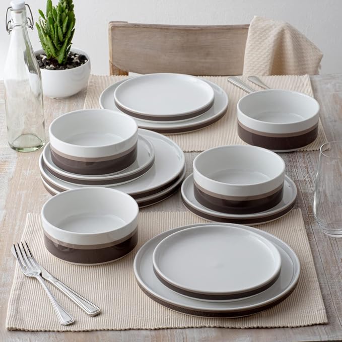 Noritake ColorStax Stripe Brown 12-Piece Dinnerware Set Service for 4