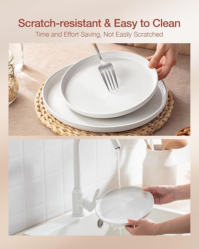 Famiware Milkyway Stoneware Dinnerware Sets with Pasta Bowls Service for 4 (16 Pieces) Plates and Bowls Sets -Scratch Resistant Microwave and Dishwasher Safe Dishes Set White