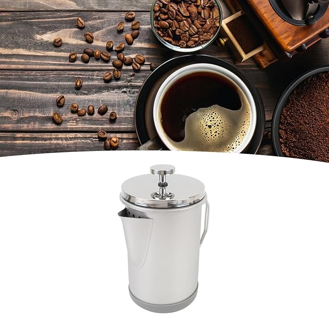 Yosoo Stainless Steel French Press Coffee Maker Portable Hand Brewed Coffee Press Teapot 1000ml Capacity Lightweight for Camping Travel Office Use (Silver)