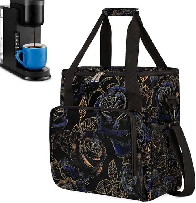 Rose Golden Blue Coffee Maker Carring Bag Travel Carrying Storage Tote Bag Compatible with Keurig K-Mini or K-Mini Plus Portable Single Serve Coffee Brewer Case with Pockets for K-cup Pods