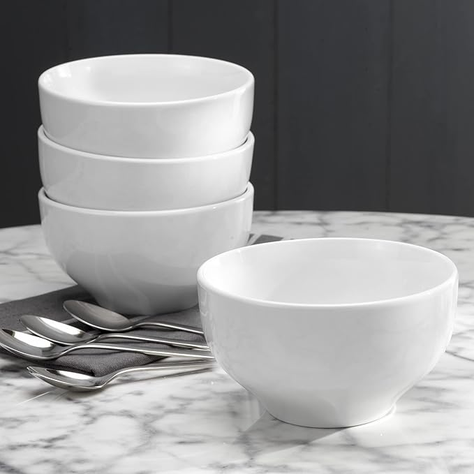 Euro Ceramica MontBlanc 16 Piece Double Bowl Dinnerware Set|TrueWhite PorcelainService For 4 | 4 Piece Entree Bowls Included