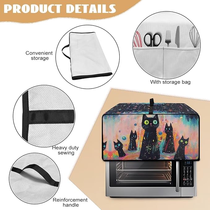 Doojoayie Cute Black Cat Toaster Cover 4 Slice Appliance Covers for Kitchen Counter 18.5x14.5x 9 Universal Fit Dustproof Protector as Kitchen Decorations