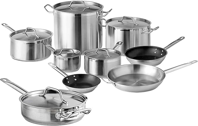 Stainless Steel Cookware Set Premium Induction Set with 5-Quart Sauté 3 Frying Skillets 3 Saucepans and 2 Large Stockpots Non-Toxic Stainless Steel Set (15-Piece)