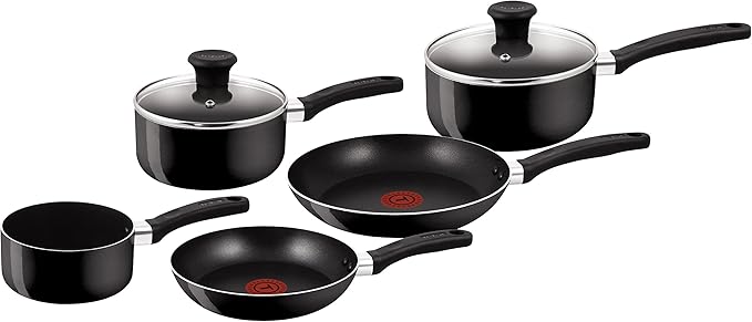 Tefal Delight 5 Piece Non Stick All hobs Compatible excluding Induction Black B470S544