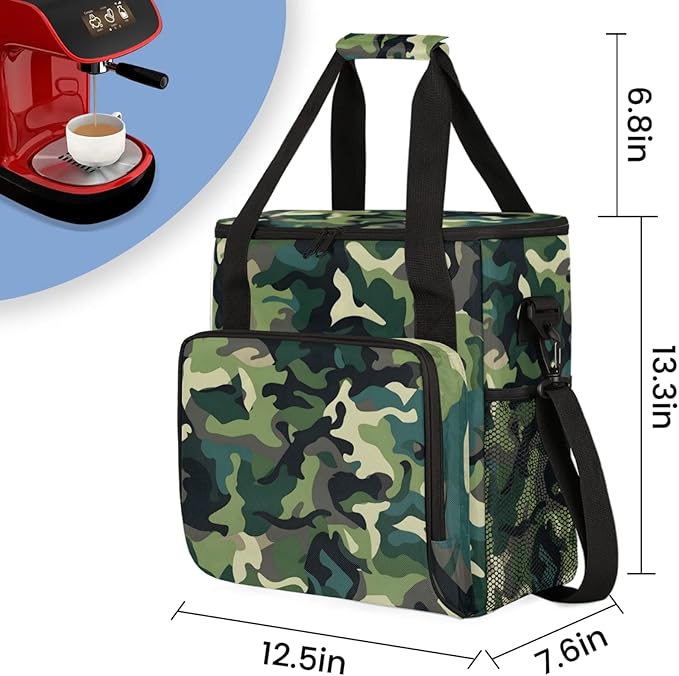 Camouflage Color Coffee Maker Travel Bag for Keurig K-Mini/K-Mini Plus Insulated Waterproof Tote with Pockets for K-Cup Portable Single-Serve Brewer Case