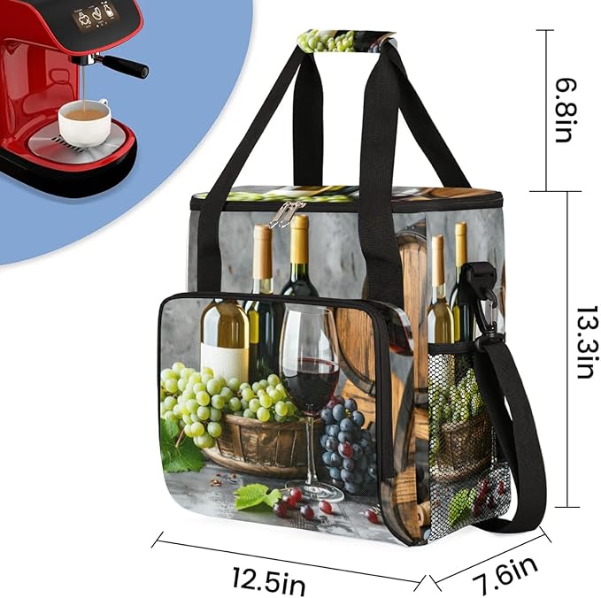 Coffee Maker Carrying Bag Grape Wine Single Cup Coffee Maker Travel Bag Compatible with Keurig K-Mini or K-Mini Plus Portable Storage Bag with Shoulder StrapAZ-192