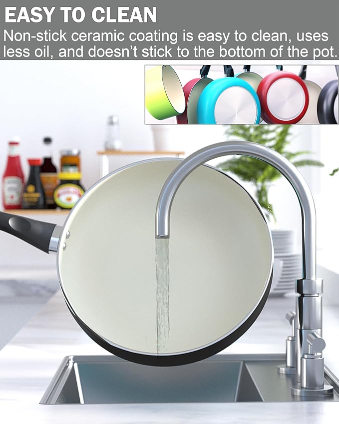 Cook N Home Pots And Pans Set Nonstick 10 Piece Ceramic Cookware Sets Kitchen Non Stick Cooking Set With Saucepans Frying Pans Dutch Oven Pot With Lids Black