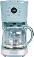 Haden Brighton Coffee Machine 12 Cup Programmable Drip Coffee Maker with Auto Shut-Off Function and Reusable Washable Water Filter Sky Blue &amp Chrome