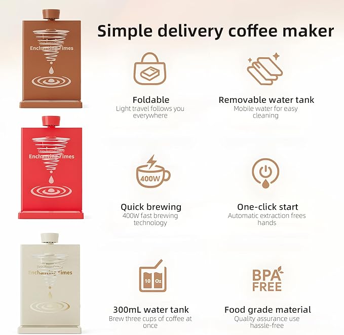 ZJchao Automatic Manual Drip Coffee Maker 300ml Detachable Water Tank Book Shaped Pour Over Coffee Machine with Paper Filter Brush Spoon for Home Office Travel Coffee (US Plug)