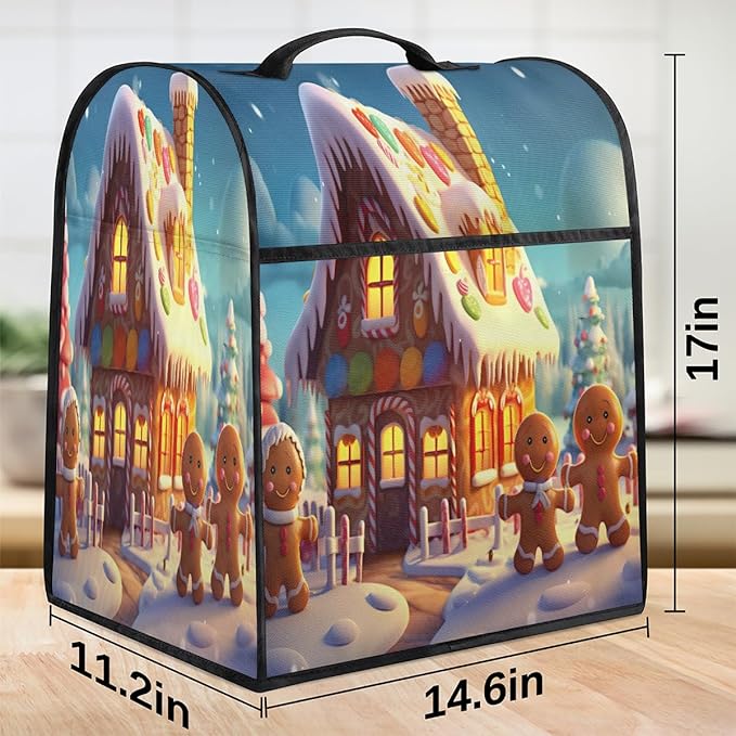 Kitchen Aid Mixer Cover Christmas Gingerbread Man Igloo Stand Mixer Cover Compatible with 6-8 Quarts Stand Mixers Dust Covers with Zipper Pocket Foldable Washable Kitchen Aid Organizer Bag