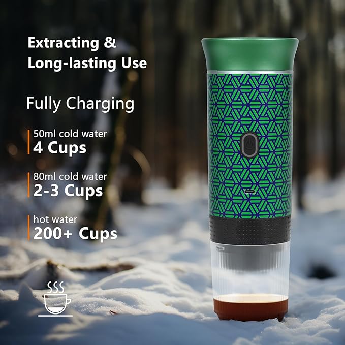 Coffee Maker Gift Set for CampingBattery Powered Portable Electric Espresso Machine Rechargeable Coffee Maker Self Heating Ground Coffee Capsule for RV Hiking (Green mix Black)