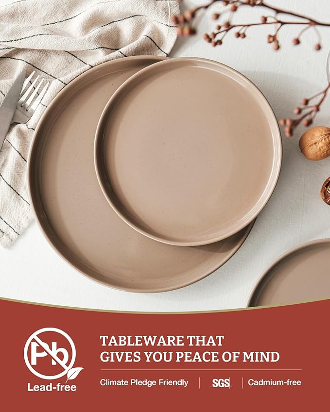 Famiware Milkyway Plates and Bowls Set 12 Pieces Dinnerware Sets Dishes Set for 4 Cinnamon Brown