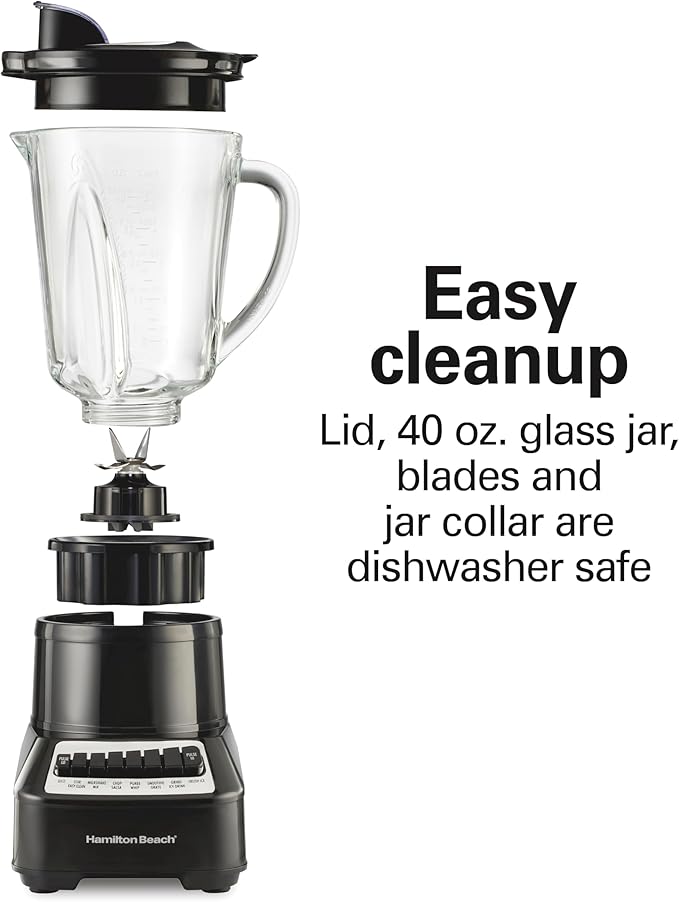 Hamilton Beach Wave Crusher Blender for Smoothies With 40 Oz Glass Jar and 14 Functions Ice Sabre Blades &amp 700 Watts for Consistently Smooth Results Black &amp Stainless Steel (54220)