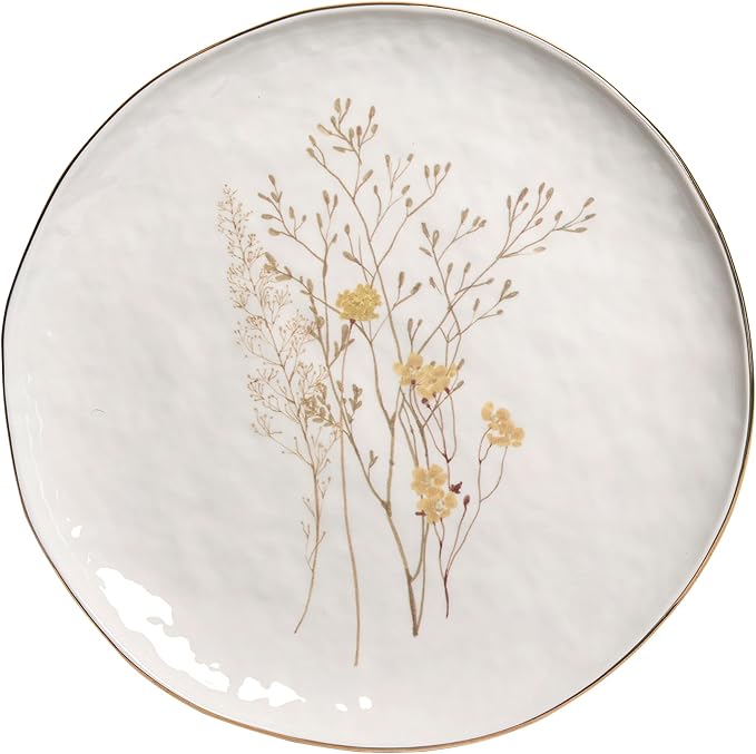 Sango 12-Piece Luxury Porcelain Dinnerware Set for 4- Glossy White Plates and Bowls Sets with Wildflower Patterns and Gold Rims Ceramic Dish Set Elegant Dishes for Everyday Dining Gansevoort