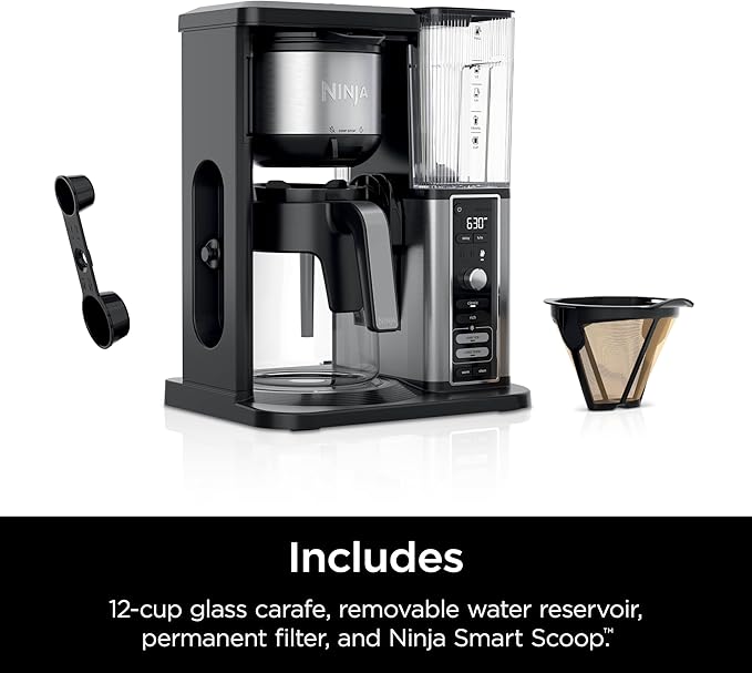 Ninja Hot &amp Iced XL Coffee Maker with Rapid Cold Brew 4 Brew Styles 8 Sizes Small Cup to Travel Mug Single-Serve Coffee Brewer 12-Cup Carafe Permanent Filter Removable Reservoir Black CM37