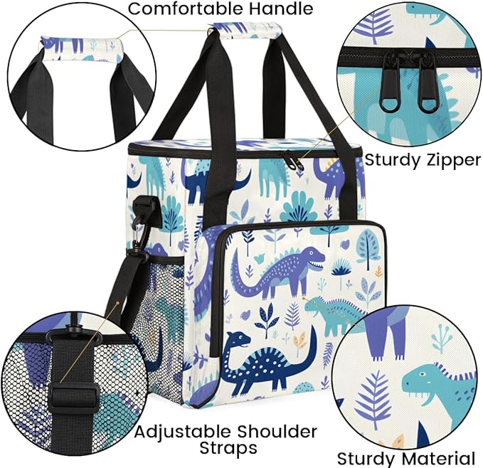 Cartoon Dinosaur Coffee Maker Carrying Bag Portable Travel Storage Tote Bag Compatible with K-Mini or K-Mini Plus Single Serve Coffee Brewer Carrying Case with Multiple Pockets &amp Shoulder Strap