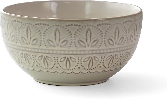 Elama White Lace 16 Piece Round Scallop Stoneware Dinnerware Set in White