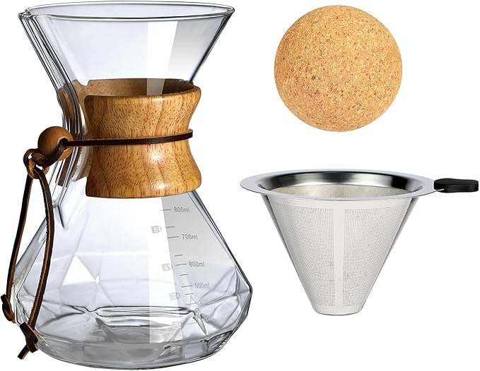 Pour Over Coffee Maker With Wood Sleeve27oz/800mlPour Over Coffee DripperPour Over Coffee Maker Set With Cork Stopper (27oz/800ml)