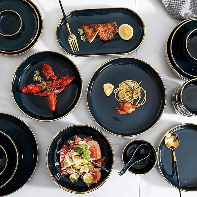 Dining Plate Set Dinnerware Sets for 2/4/6 - Dinner Plates/Sets - Plate Set - Nordic Style Dishes Set - Plates and Bowls for Home Kitchen and Dinning (Cyan 9 pcs)