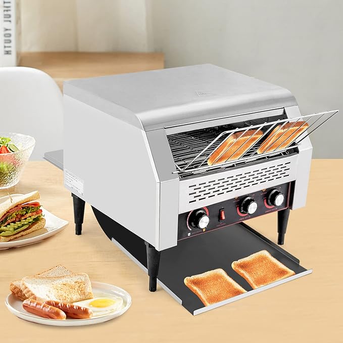 LYNICESHOP Commercial Conveyor Toaster 450Slices/H 2600W 110V Electric Countertop Belt Bread Baking Machines Stainless Steel Heavy Duty Industrial Toastersfor Bun Bagel Bread Baked Food