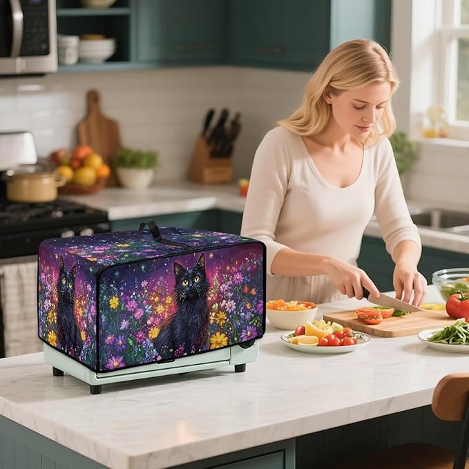 Doojoayie Black Cat Toaster Cover 8 Slice Bread Machine Cover Small Kitchen Appliance Protector Modern Modern Kitchen Decor Gift for People Who Loves to Cook