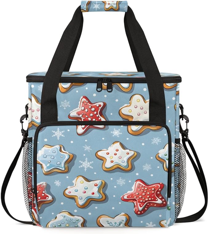Mystical Xmas Biscuit Coffee Maker Carrying Bag Portable Travel Storage Tote Bag Compatible with K-Mini or K-Mini Plus Single Serve Coffee Brewer Carrying Case with Multiple Pockets &amp Shoulder S