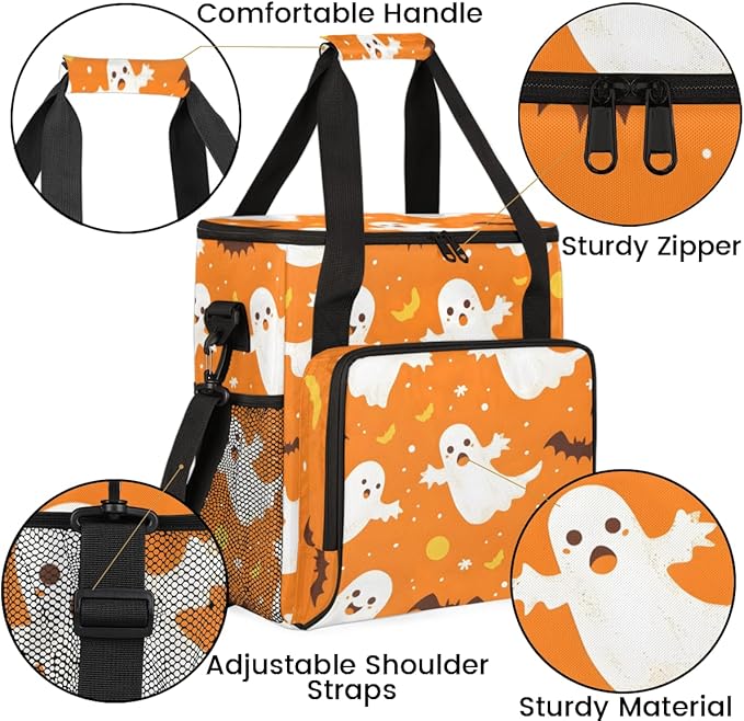 Spooky Ghosts Coffee Maker Carrying Bag Gothic Ghost Travel Storage Bag Compatible with K-Mini or K-Mini Plus Single Serve Coffee Brewer Carrying Case with Multiple Pockets &amp Shoulder Strap