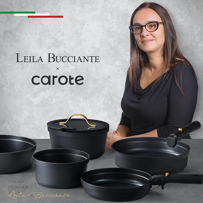 CAROTE 19pcs Pots and Pans Set Non Stick Nonstick Cookware Set Dishwasher/Oven/Fridge Safe Pots and Pans Removable Handle RV Oven Safe Cookware Induction Kitchen Set Black