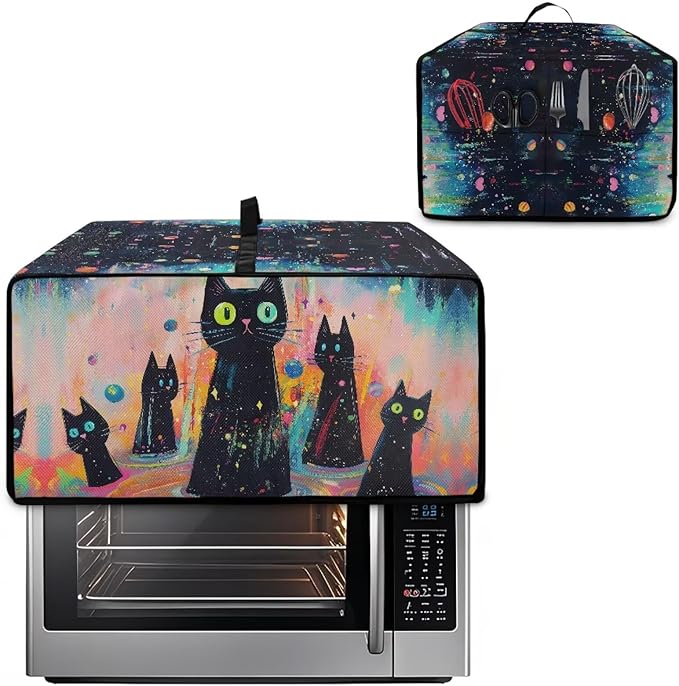 Doojoayie Cute Black Cat Toaster Cover 4 Slice Appliance Covers for Kitchen Counter 18.5x14.5x 9 Universal Fit Dustproof Protector as Kitchen Decorations