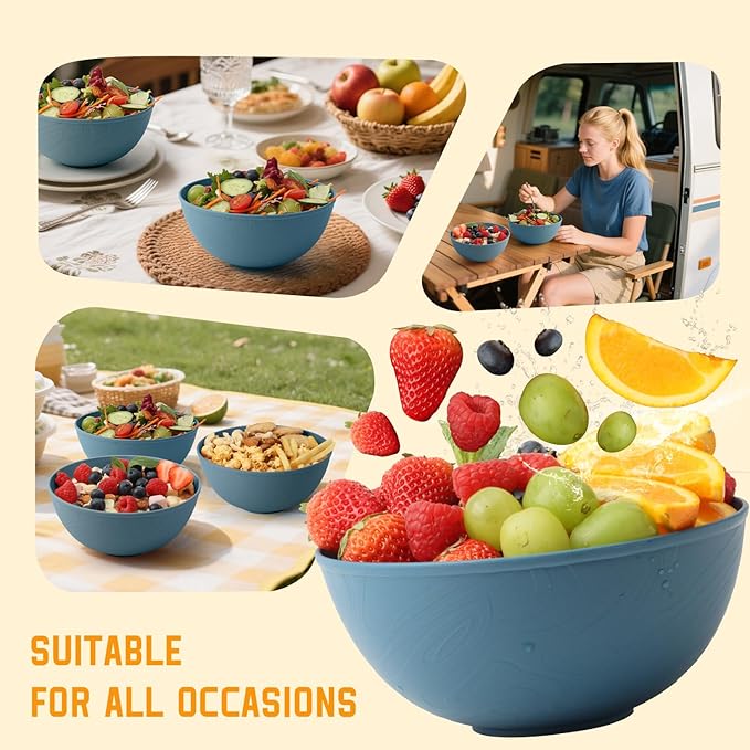 Homienly 14-Piece Premium Wheat Straw Dinnerware SetsLightweight and Unbreakable Plates and Bowls Sets - Plates Bowls for KitchenDishwasher and Microwave Safe Dishes Set - Blue