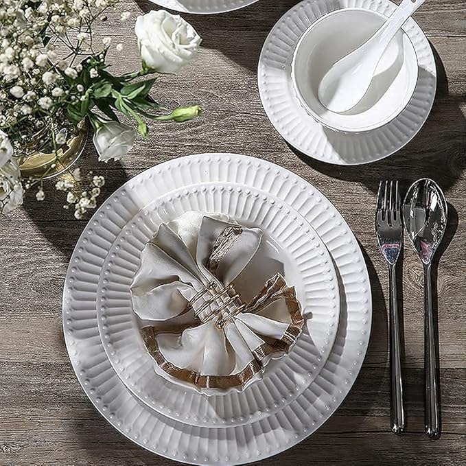 Dinnerware Sets Dish Set19 PcssPorcelain Tableware Set with Plates and BowlsWhite Ceramic Dinner SetMicrowave and Dishwasher Safe(