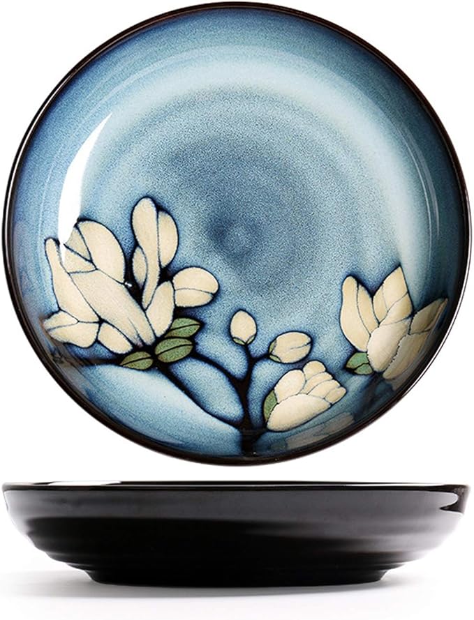 SHINING Blue Creative Hand Painting Porcelain Dinnerware Tableware Dinner Service Set Saqure Plate Deep Plate Bowl For Wedding Birthday Christmas Gift (7 Deep Plate)