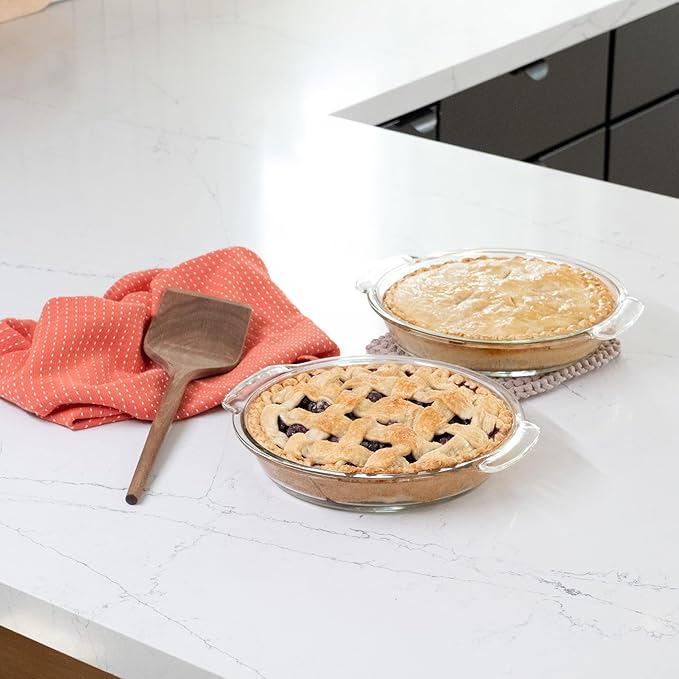 Libbey Baker’s Premium 2 Piece Glass Pie Plate Stackable Space Saving Casserole Dish Set with Lids Glass Baking Dish Set for Fruit Pies Quiches